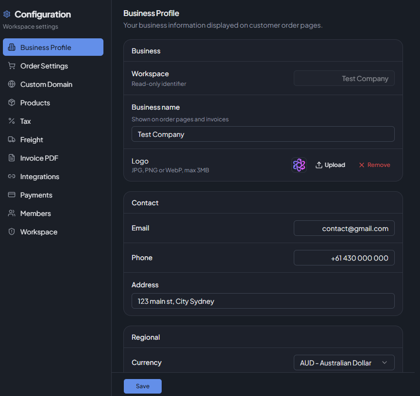 Business Profile settings