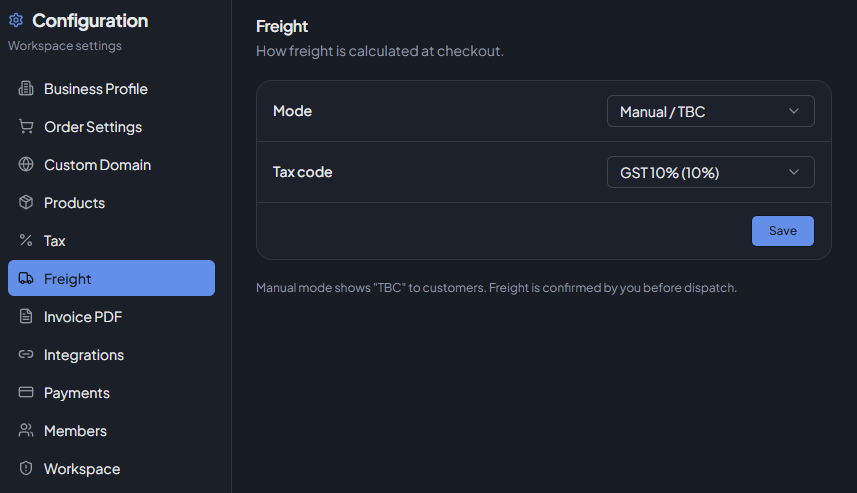 Freight settings