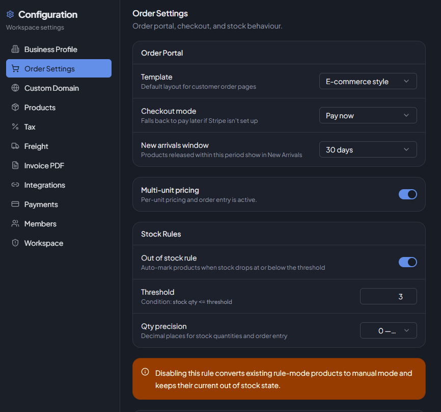 Order Settings
