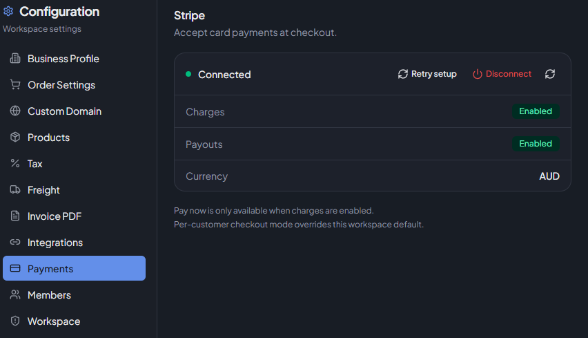 Payments tab