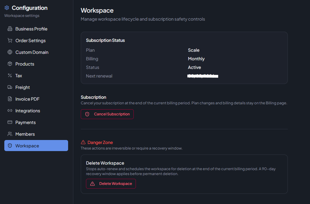 Workspace tab