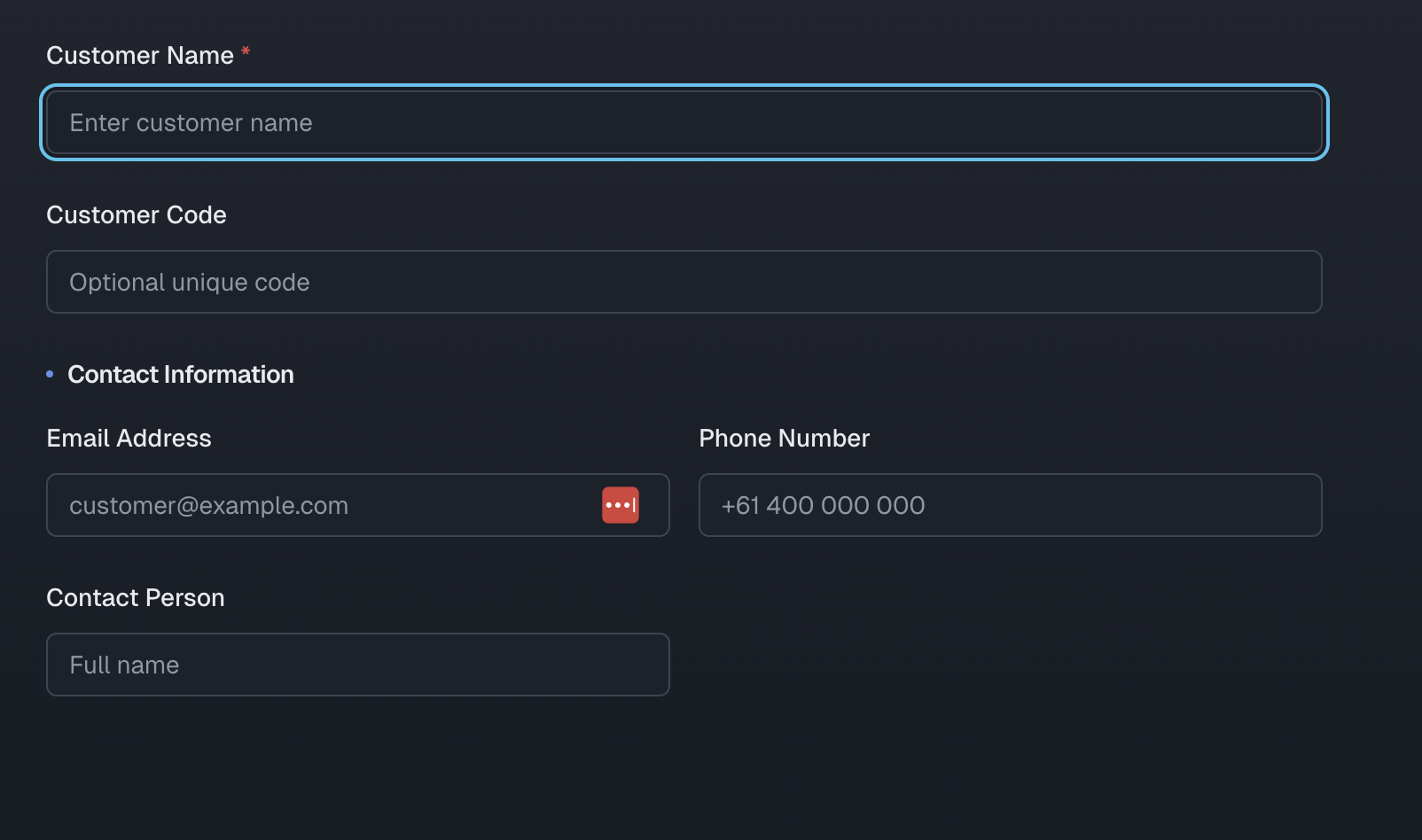 Add customer form