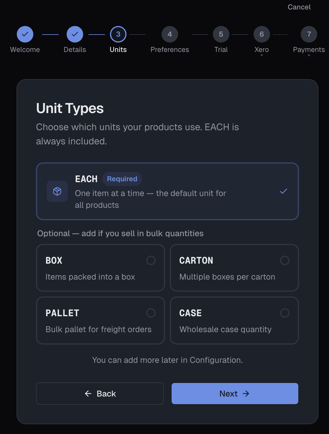Unit Types step