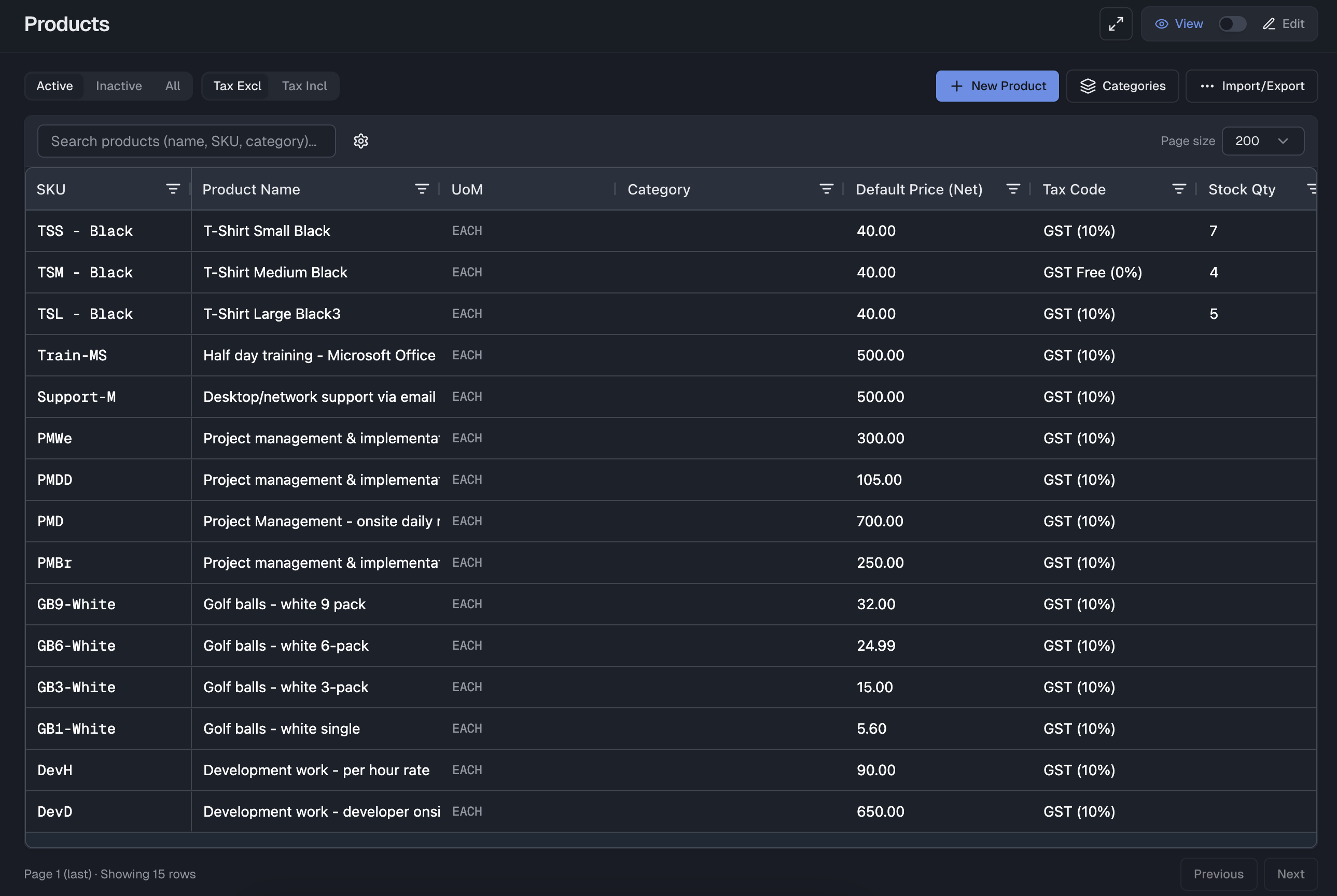 Products grid overview